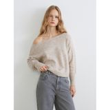 XSide Kayık Yaka Oversize Kadın Triko Kazak - Bej - M