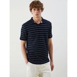 Xsıde Lacivert Polo Yaka Çizgili Erkek Dokulu Tişört - Navy - XL