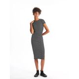 Xsıde Siyah Bisiklet Yaka Çizgili Kısa Kollu Kadın Bodycon Elbise