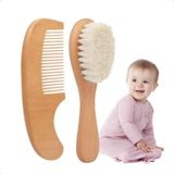 Xspring Bebek saç fırçası, 2 parça bebek fırça ve tarak seti, doğal lotus ahşap ve yumuşak keçi kılı, armut ağacı tarak, yenidoğanlar ve küçük çocuklar için, konak önleyici, bebek duşu hediye seti
