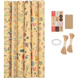 Xspring Hediye paketleme kağıdı, 6 adet 70cmx50cm geri dönüştürülmüş hediye paketleme kağıdı, doğum günü hediye paketi seti, çocuklar için mutlu yıllar paketleme kağıdı, tatil, doğum günü, parti