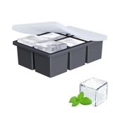 Xspring Ice Cube Trays, Kapaklı Yeniden Kullanılabilir Silikon Ice Cube Tepsisi, 6 Büyük Kare Ice Cube Tepsisi, Viski, Dondurucu için Buz Tepsileri, Karışık İçecekler için Kolay Açılan Ice Cube Kalıbı