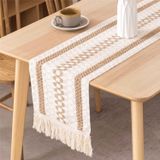 Xspring Masa Örtüsü, Makrome Tarzı Doğal Keten Kumaş, El Yapımı Püsküllü Vintage Pamuklu Keten Kumaş Dekorasyon, Düğün Partisi ve Çiftlik Evi Yemek Masaları İçin (30x180CM)