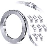 Xspring Paslanmaz çelik hortum kelepçesi, 304 kalite paslanmaz çelik hortum kelepçesi seti, 350cm kesilebilir metal şerit ve 8 güçlü bağlantı elemanı ve yakıt hattı için metal hortum kelepçeleri
