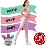 XTR Fitness 3'lü Set Direnç Bandı Loop Band Spor Egzersiz Aerobik Pilates İçin Orta Direnç