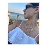 Xui Anahtar, Kilit,Zirkon Parlak Taşlı Kalp Figürlü Uzantılı Çoklu Kolye/Zra Model 50 cm Çok Renkli Çoklu Charm Kolye