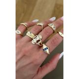 Xui Zirkon Gömme Taş Göz Model Serçe Parmak Yüzüğü-Gold Tırtık Plaka Göz Figür Şövalye Yüzük-Evil Eye