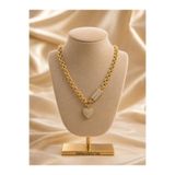 XUPING JEWELRY Melekcehobi Takı 14K Altın Kaplama Xuping Zirkon Taşlı Kalp Kilitli Doç Zincir Kolye