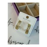 Xuping Jewelry XUPING Gold Taşlı Greek Desenli Kalın Halka Küpe