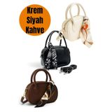 XWOH Siyah Krem Kahve 3 lü Set Mini El & Omuz Çantası – Fular Hediyeli Suni Deri