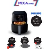 Xxl 7.3 Lt Yağsız Fritöz, Izgara ,pişirici ve Kahvaltı Paketi, HD9650 Mega Set Lambader Hediyeli - Siyah