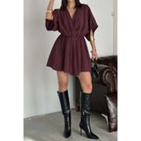 XXL BUTİK Kadın Bordo Luna Modal Mini Kruvaze Salaş Elbise ESR063