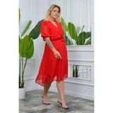 XXL BUTİK Kadın Kırmızı Kuşaklı Büyük Beden Astarlı Şifon Elbise Btq064