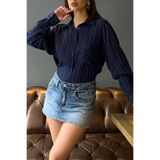 XXL BUTİK Kadın Lacivert Çizgili Oversize Gömlek – Günlük Şık Kombin ESR079