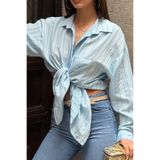 XXL BUTİK Kadın Mavi Çizgili Oversize Gömlek – Günlük Şık Kombin ESR079