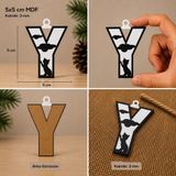 Y Harf Yılbaşı Süsü – Mdf Çam Ağacı Desenli Asılabilir Dekor (5X5 Cm)