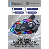 Y20 Max Rgb Işık Efektli Intercom Bluetooth Motosiklet Kask Kulaklığı Intercom Kulaklık - Siyah