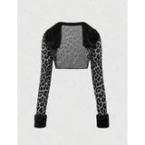Y2K Grunge Patchwork Leopar Tüylü Gri Ceket - 36 - 0 - Siyah