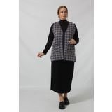 Y566 LACİVERT-KREM KARELİ CEPLİ MEVSİMLİK ANNE YELEK
