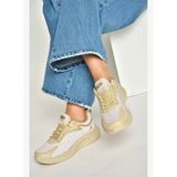 Y702500804 Bej Kumaş Kalın Tabanlı Spor Ayakkabı Sneakers