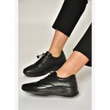 Y999255803 Siyah Hakiki Deri Kadın Spor Ayakkabı Sneakers