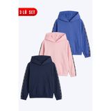 YA KO KİDS 3'lü Kız Çocuk Kapüşonlu Kanguru Cepli Şerit Detaylı Sweatshirt