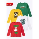 YA KO KİDS 4'lü Erkek Çocuk Yuvarlak Yakalı Baskı Detaylı Sweatshirt