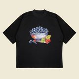 Yaban Mersini Vintage Baskılı Oversize Unisex Pamuklu Nefes Alan Kalın Kumaşlı - Siyah