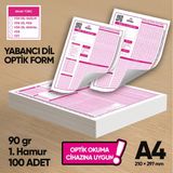 Yabancı Dil (Yökdil, Yds ve Ydt) Deneme Sınavları Için 100 Adet (90.gr) Optik Form - Optik Okuma Uyumlu