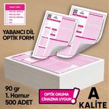 Yabancı Dil (Yökdil, Yds ve Ydt) Deneme Sınavları Için 500 Adet (90.gr) Optik Form - Optik Okuma Uyumlu