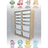 Yabilmo %100 Mdf Gövde Kolay Minifix Bağlantı 12 Çekmece Çok Amaçlı Oyuncak Dolabı - 12 Sepetli Beyaz Dolap - Safir Meşe