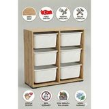 Yabilmo %100 Mdf Gövde Kolay Minifix Bağlantı 6 Çekmeceli Çok Amaçlı Oyuncak Dolabı - 6 Sepetli Safir Meşe Dolap