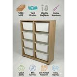 yabilmo %100 Mdf Gövde Kolay Minifix Bağlantı 8 Çekmeceli Çok Amaçlı Oyuncak Dolabı - 8 Sepetli Safir Meşe Dolap
