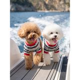 Yacht Club Marin Çizgili Köpek Tişörtü | Lacivert Kırmızı Yazlık Köpek Kıyafeti | Küçük Irklar