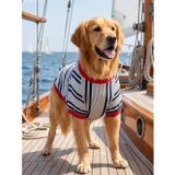 Yacht Club Marin Çizgili Orta Ve Büyük Irk Köpek Tişörtü | Lacivert Kırmızı Yazlık Köpek Kıyafeti