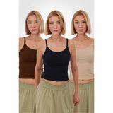 Yade Fashion Kadın Askılı Atlet 3’lü Set %95 Viskon Kumaş ile İnce Askılı Rahat Tasarım - Lacivert - Ekru - Kahverengi - 2XL