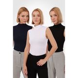 Yade Fashion Kadın Kolsuz Bluz 3’lü Set - Siyah - Beyaz - Lacivert - M
