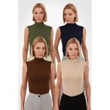 Yade Fashion Kadın Kolsuz Bluz 4’lü Set - Ekru - Kahverengi - Lacivert - Yeşil