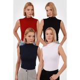 Yade Fashion Kadın Kolsuz Bluz 4’lü Set - Siyah - Beyaz - Lacivert - Kırmızı - XL