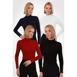 Yade Fashion Kadın Uzun Kollu Balıkçı Yaka Body 4’lü Set – Siyah Beyaz Lacivert Bordo - Siyah - Beyaz - Lacivert - Kırmızı