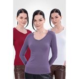 Yade Fashion V Yaka Uzun Kollu Kadın Body 3\\\'lü Set - Mor - Kırmızı - Beyaz
