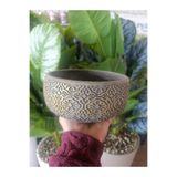 Yades 19 cm El Yapımı Beton Saksı - Altın Eskitme Desenli Dekoratif Modern Çiçeklik - Büyük Boy Lüks Saksı