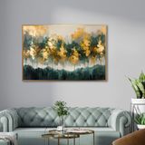 Yağlı Boya Dokulu Tablo Altın Yeşil Ağaçlı Soyut Manzara Altın Çerçeveli 50 x 70 cm U01015