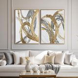 Yağlı Boya Dokulu Tablo Bej Altın Modern Çizimler Altın Çerçeveli 70 x 100 cm U08146