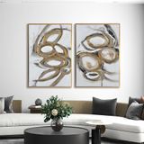 Yağlı Boya Dokulu Tablo Bej Altın Modern Halkalar Altın Çerçeveli 100 x 150 cm U08144