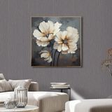 Yağlı Boya Dokulu Tablo Beyaz Çiçekler Altın Çerçeveli 120 x 120 cm U02017