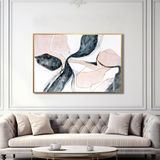 Yağlı Boya Dokulu Tablo Beyaz Pembe Siyah Soyut Altın Çerçeveli 140 x 210 cm U08007