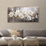 Yağlı Boya Dokulu Tablo Dalda Beyaz Papatyalar Altın Çerçeveli 70 x 140 cm U02013