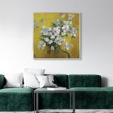 Yağlı Boya Dokulu Tablo Dalda Modern Bahar Çiçekleri Gümüş Çerçeveli 80 x 80 cm U02024