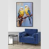 Yağlı Boya Dokulu Tablo Dalda Muhabbet Kuşları Siyah Çerçeveli 90 x 120 cm U04014